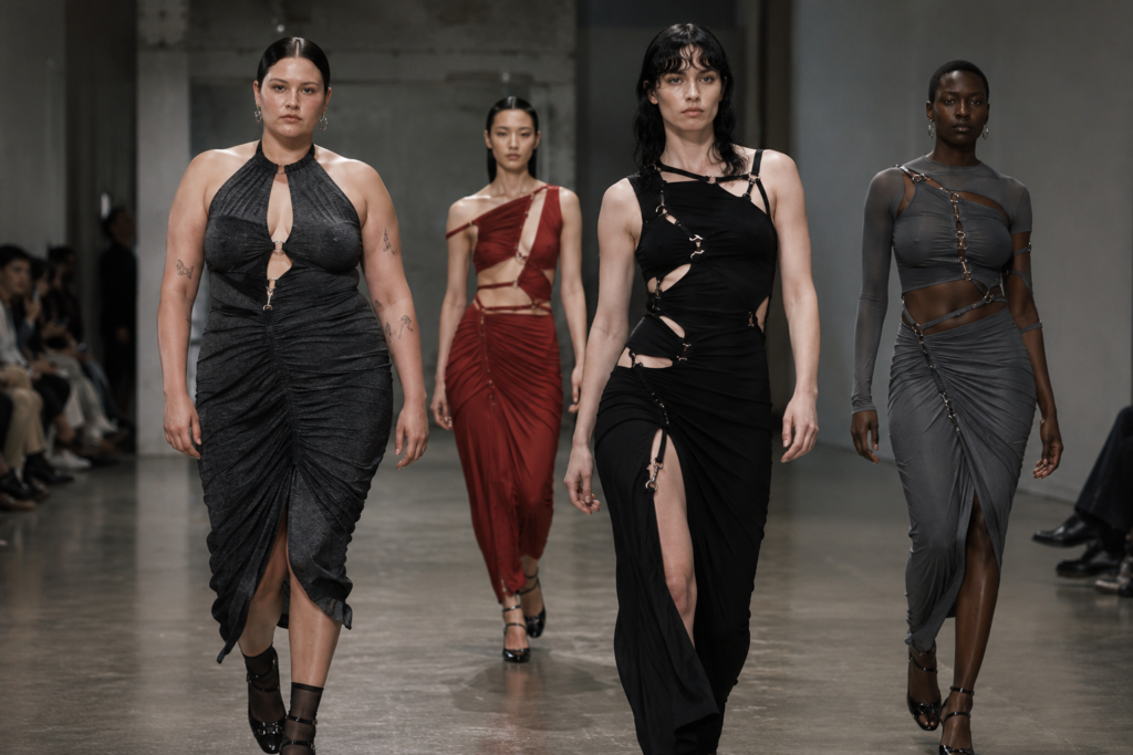 Sinéad O'Dwyer: Why Is Seeing a Normal Body on a Runway Still Radical? Sinéad O'Dwyer fashion runway with diverse body types, draped dresses and cutout details